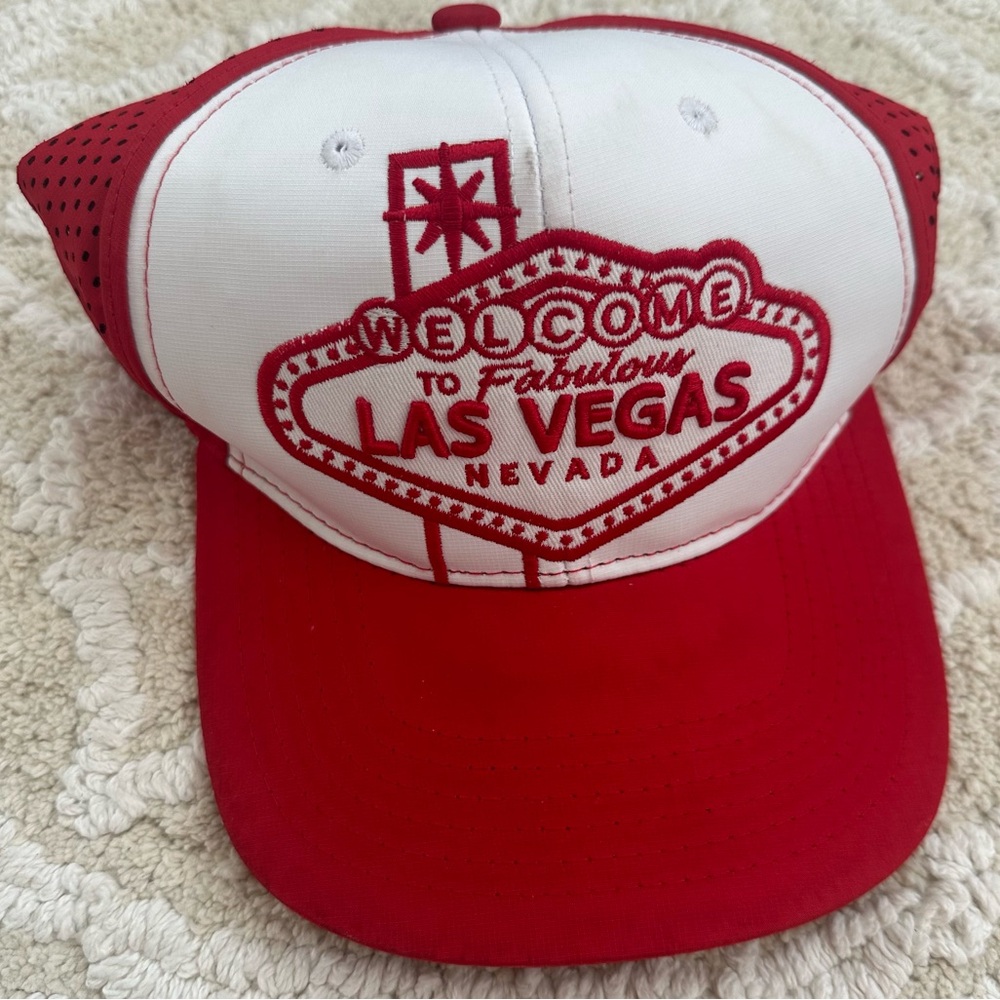 Premium Las Vegas Red White One Size Snapback Mesh Trucker Hat Cap